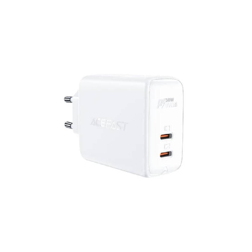 ACEFAST A29 GaN 50W 2xUSB-C Fast Wall CHARGER PD3.0 - White
