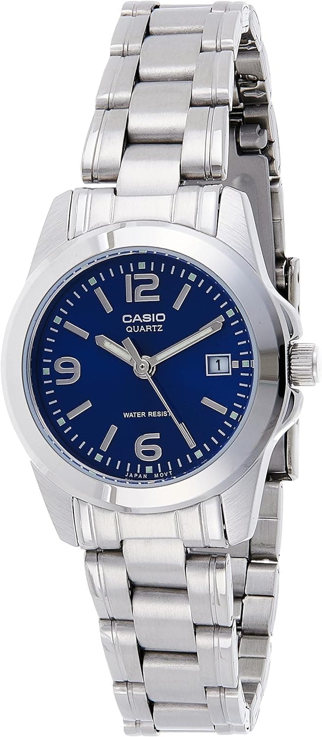Casio Analog Casual Watch for Women, Stainless Steel Strap - Silver Blue, LTP-1215A-2ADF