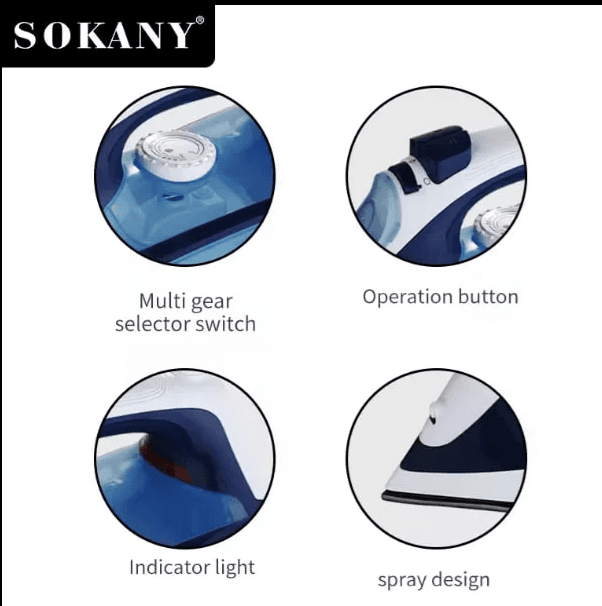 Sokany High-Power Steam Iron with 2200 Watt for Clothes