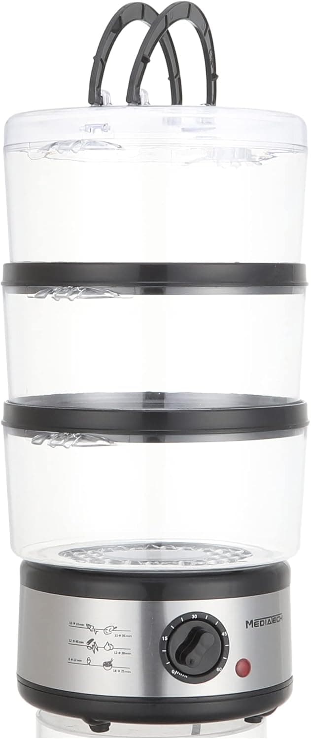 Media Tech Steamer, 3 Tiers, 500 Watts, MTFS88 - Black Silver
