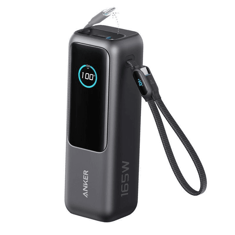Anker Zolo Digital USB-C + USB-A + Dual Built-In USB-C Cable Laptop Power Bank, 25000 mAh, 165 Watt, 4 Ports, Black - A1695H11