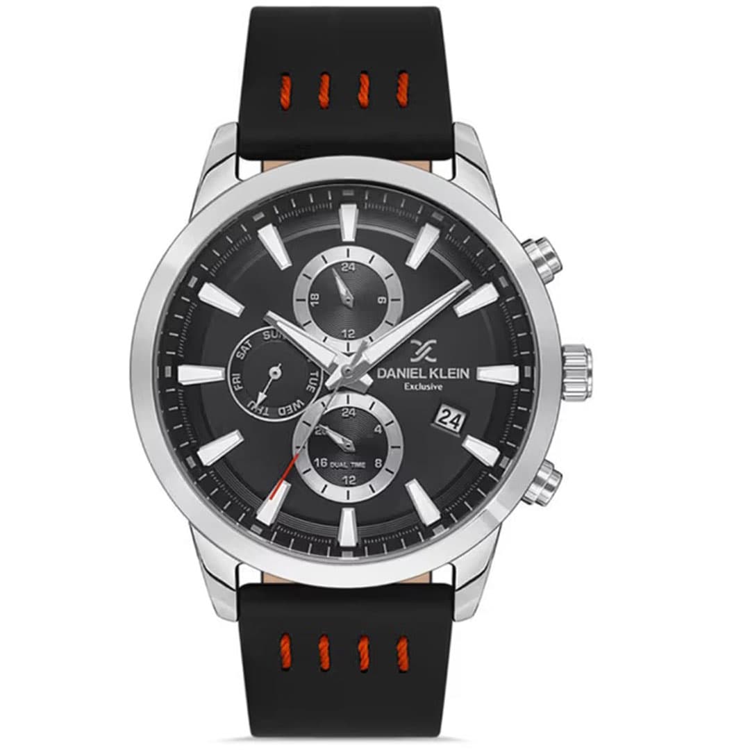 Daniel Klein Analog Dress Watch For Men, 44 mm, Leather Band - Black, DK.1.13290-1