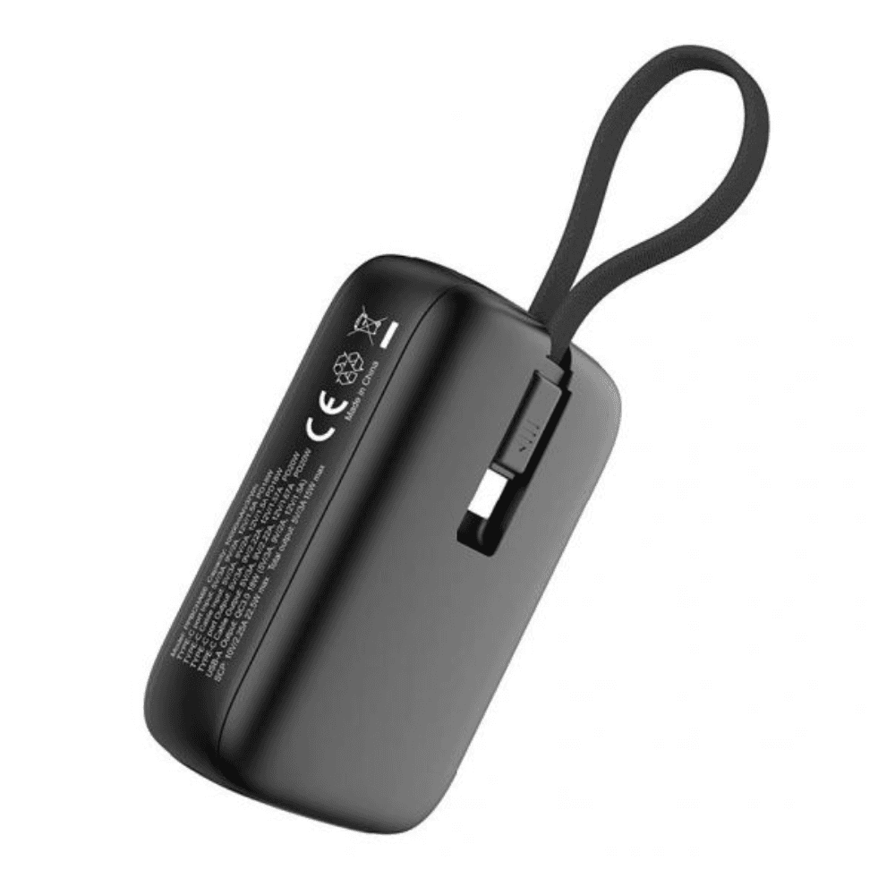 Powerology 10000 mAh Power Bank With USB-C Cable, 20W, PPBCHA66-BK - Black