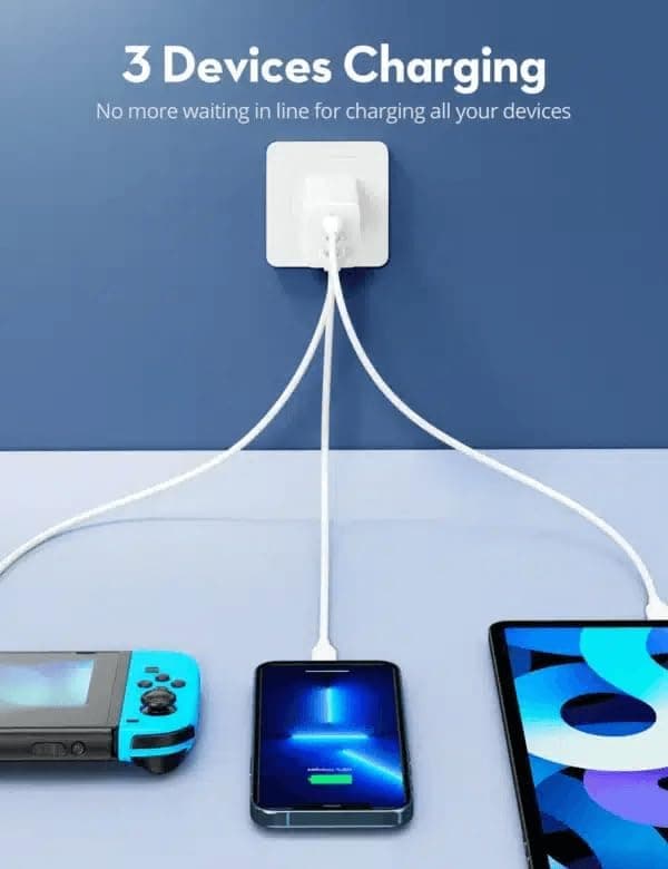 RavPower PD Pioneer Type-A + 2 Type-C Wall Charger 65 Watt, 3 Ports, White - RP-PC172