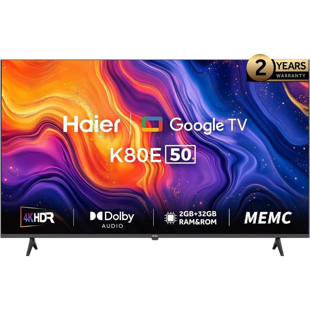 تلفزيون LED سمارت هاير 50 بوصة بدقة 4K UHD مع ريسيفر داخلي - H50K80EU