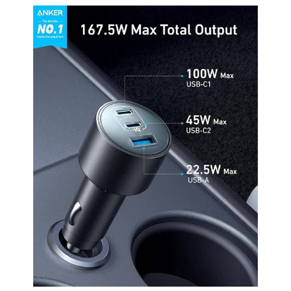 Anker Nano Car Charger 167.5W 3 Ports Fast Charge - B2737HA1 - Black