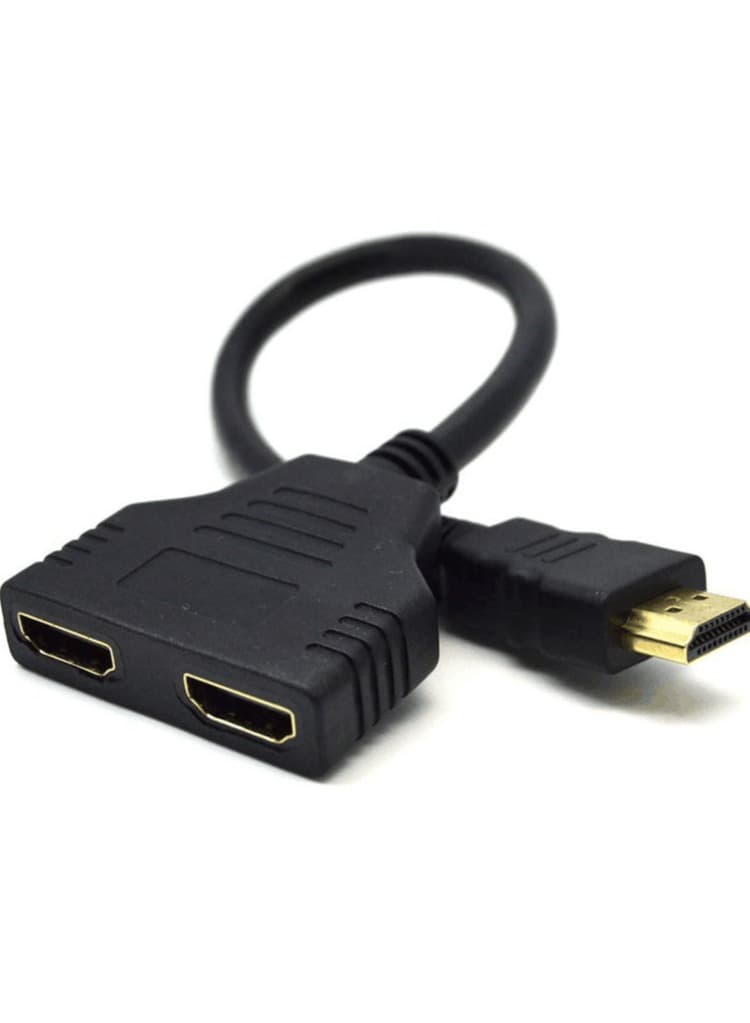 HDMI Male to HDMI Female Dual 1 to 2 Adapter Cable, 10cm - Black