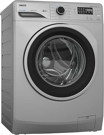 Zanussi Perla Max Washing Machine, 7 kg, Front Load, Silver - ZWF7240SS5