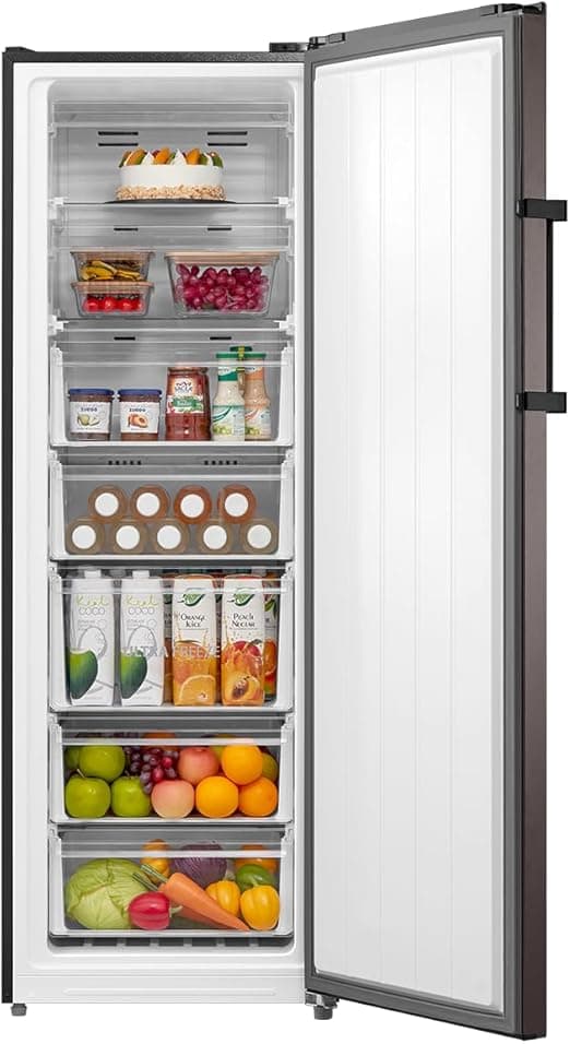 Toshiba Digital Upright Freezer, No Frost, 238 Liters, 7 Drawers, Silver - GR-RU312WE-DMN57