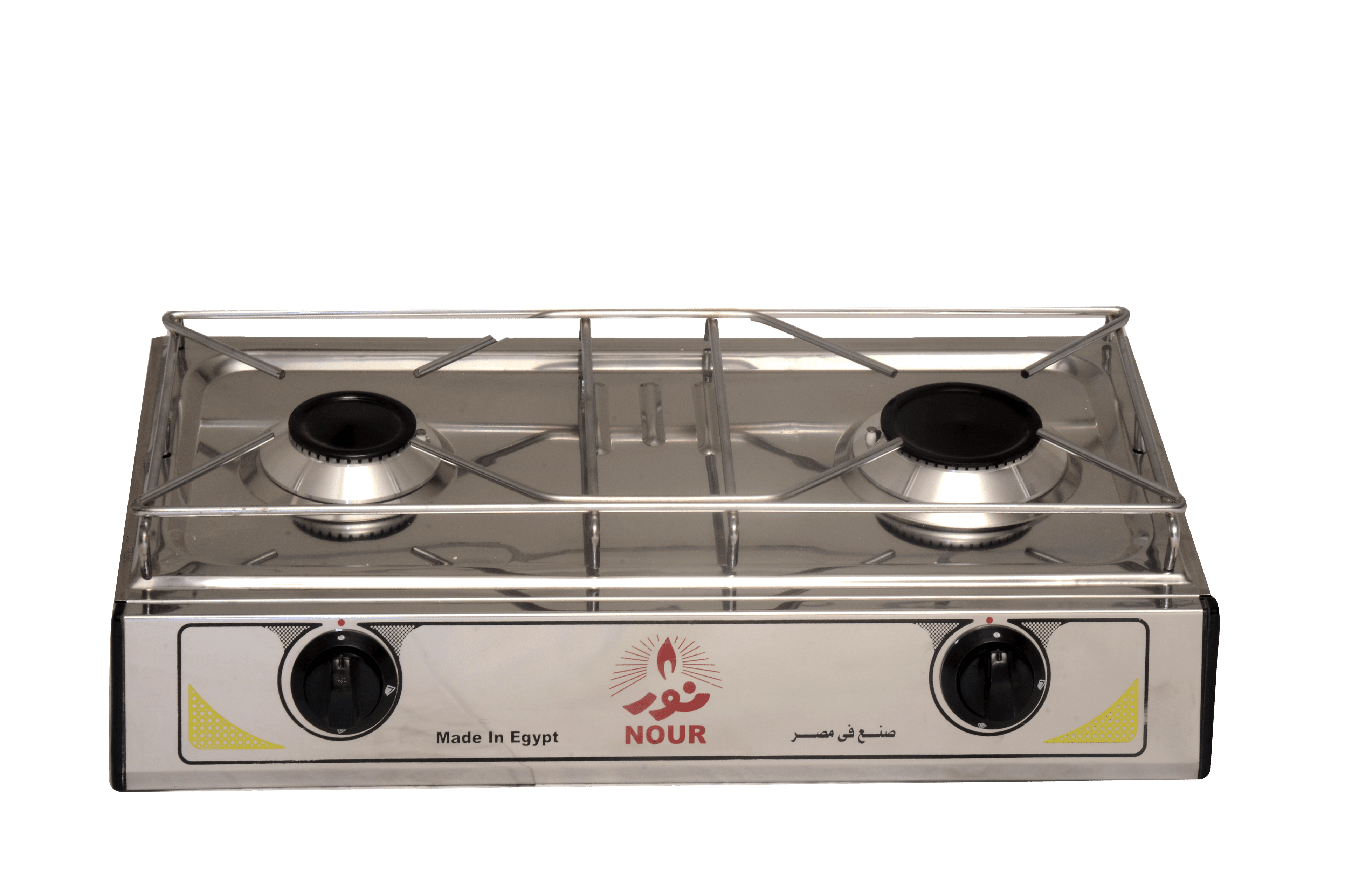Nour Flat Cooker, Stainless Steel, Self-Ignition, 2 Burners - Silver