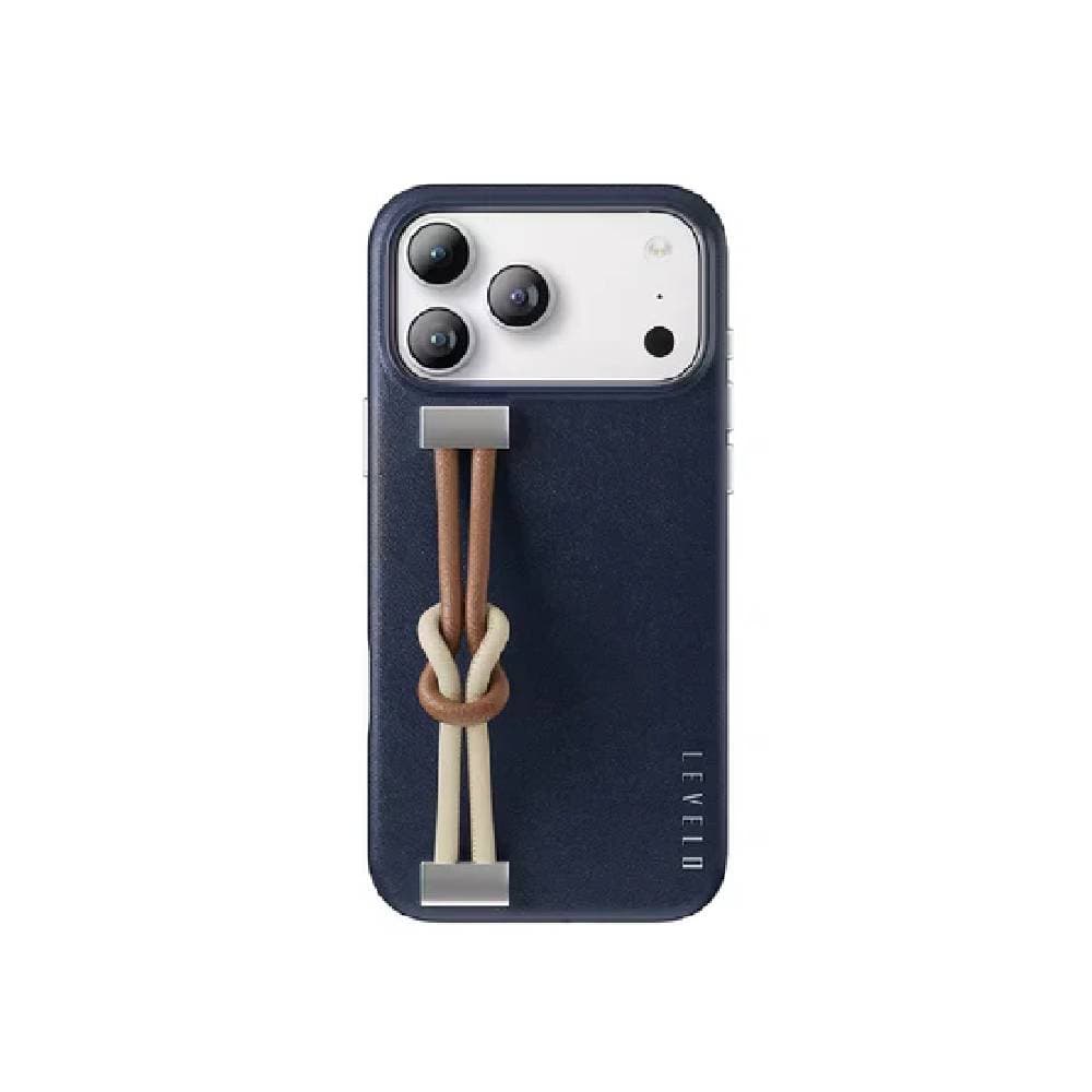 Levelo Case For iPhone 17 Pro Full-Wrap Leather - Wrist Strap- Blue