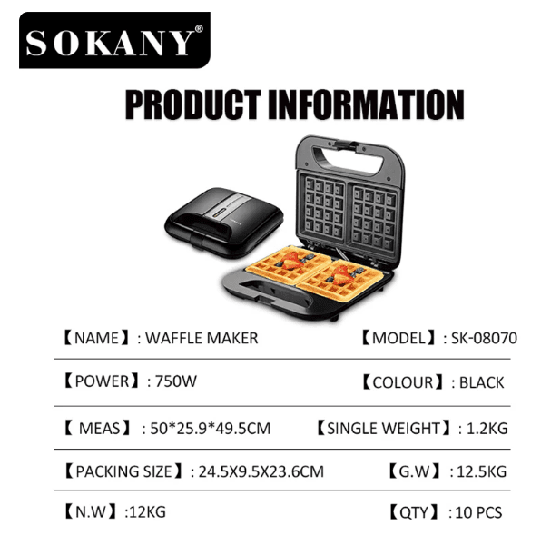 Sokany Sandwich Maker, 750 Watt - Black