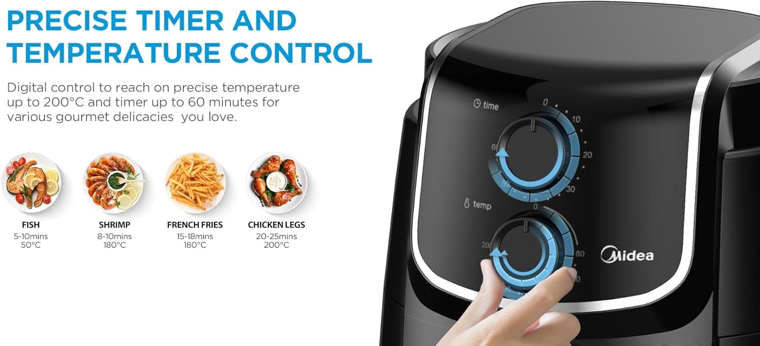 Midea Air Fryer, 4 Liter, 1500 Watt, Black - MF-TN40D2