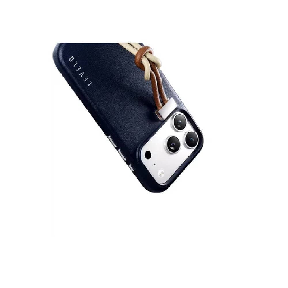 Levelo Case For iPhone 17 Pro Full-Wrap Leather - Wrist Strap- Blue