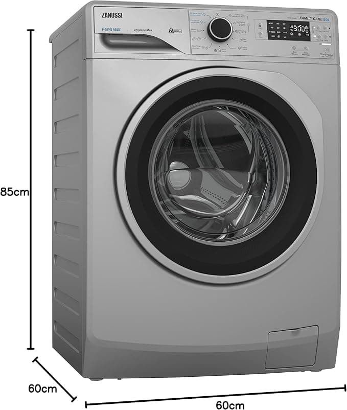 Zanussi Perla Max Washing Machine, 7 kg, Front Load, Silver - ZWF7240SS5