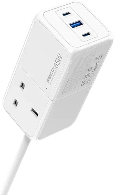 Recci RC48U Wall Charger, 3 Ports, 65W - White