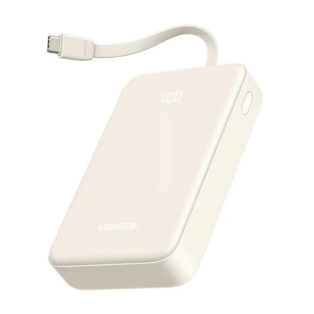 Ugreen P521 Power Bank With Built In Cable Type-C, 30W, 20000mAh - Beige