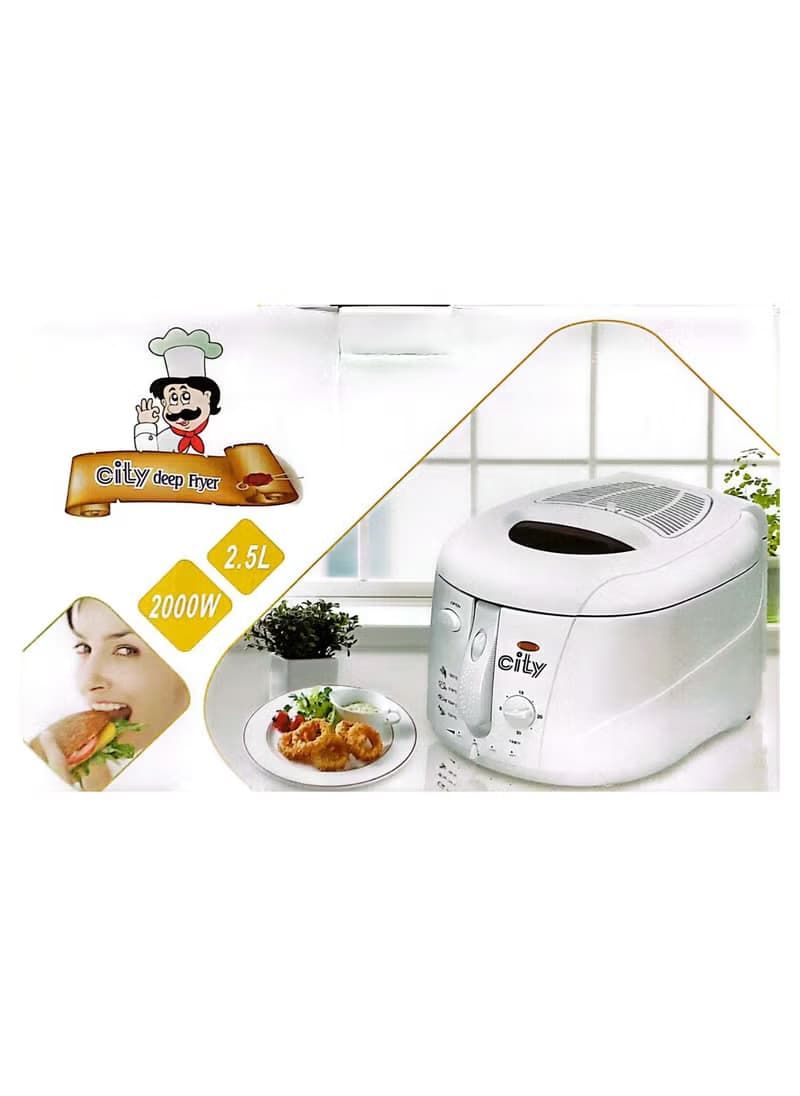 City Electric Fryer with 2.5 Liter Capacity and 2000W Power in White