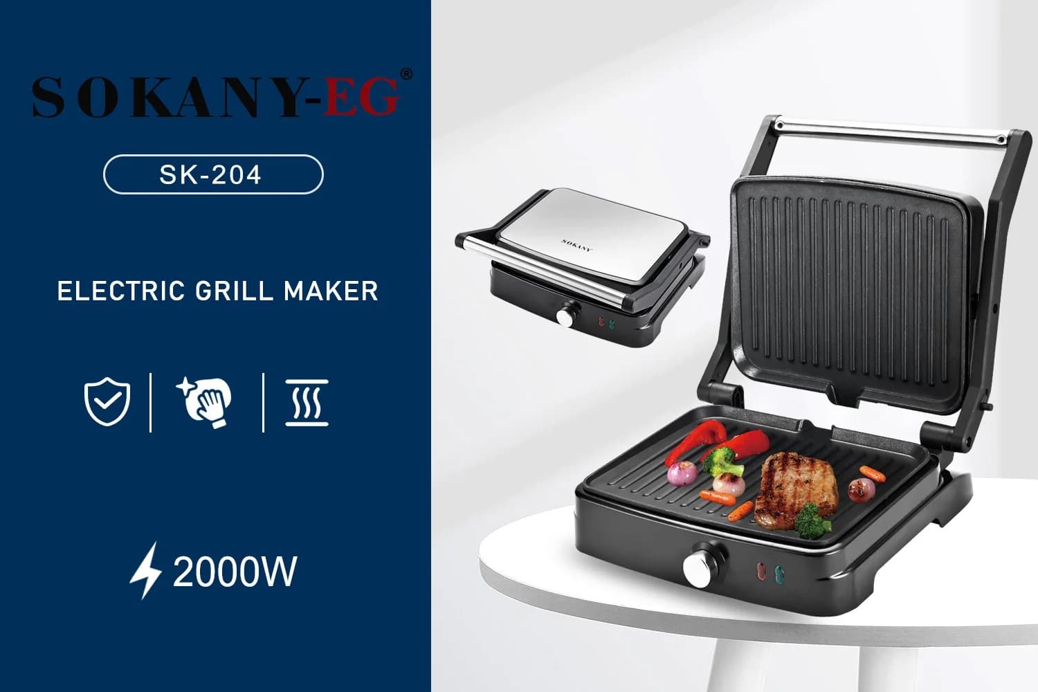 Sokany Multi-functional Electric Grill and Griddle, 2000W, Silver