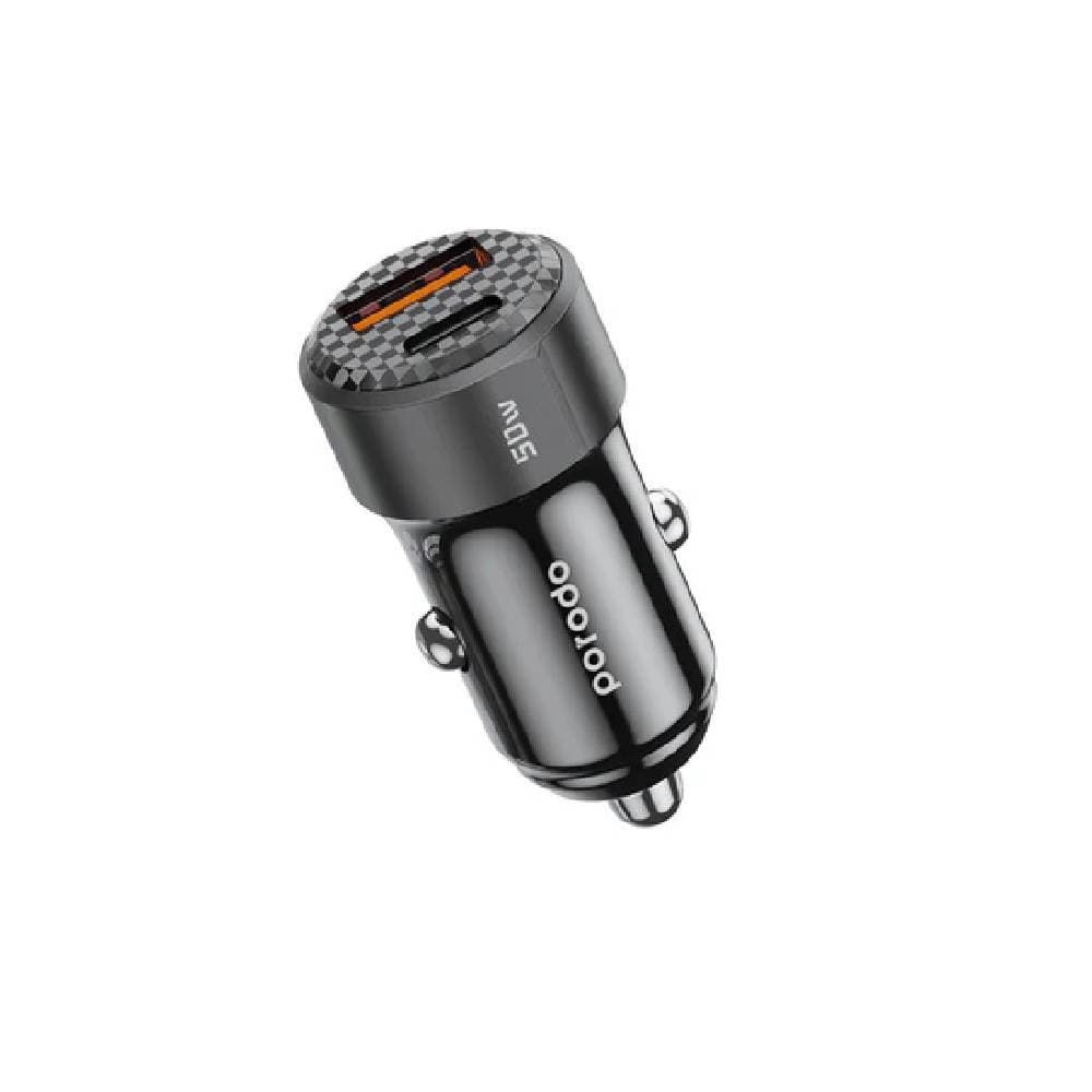 Porodo 50W Dual Port Car Charger PD 20W QC 30W - Black