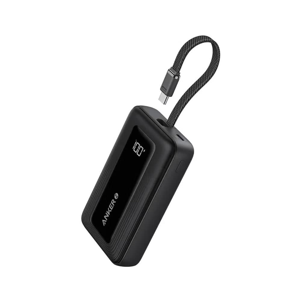 أنكر باور بانك سعه 10000 مللي أمبير بقوة 30 وات مع كابل USB C مدمج A1688H11 - أسود