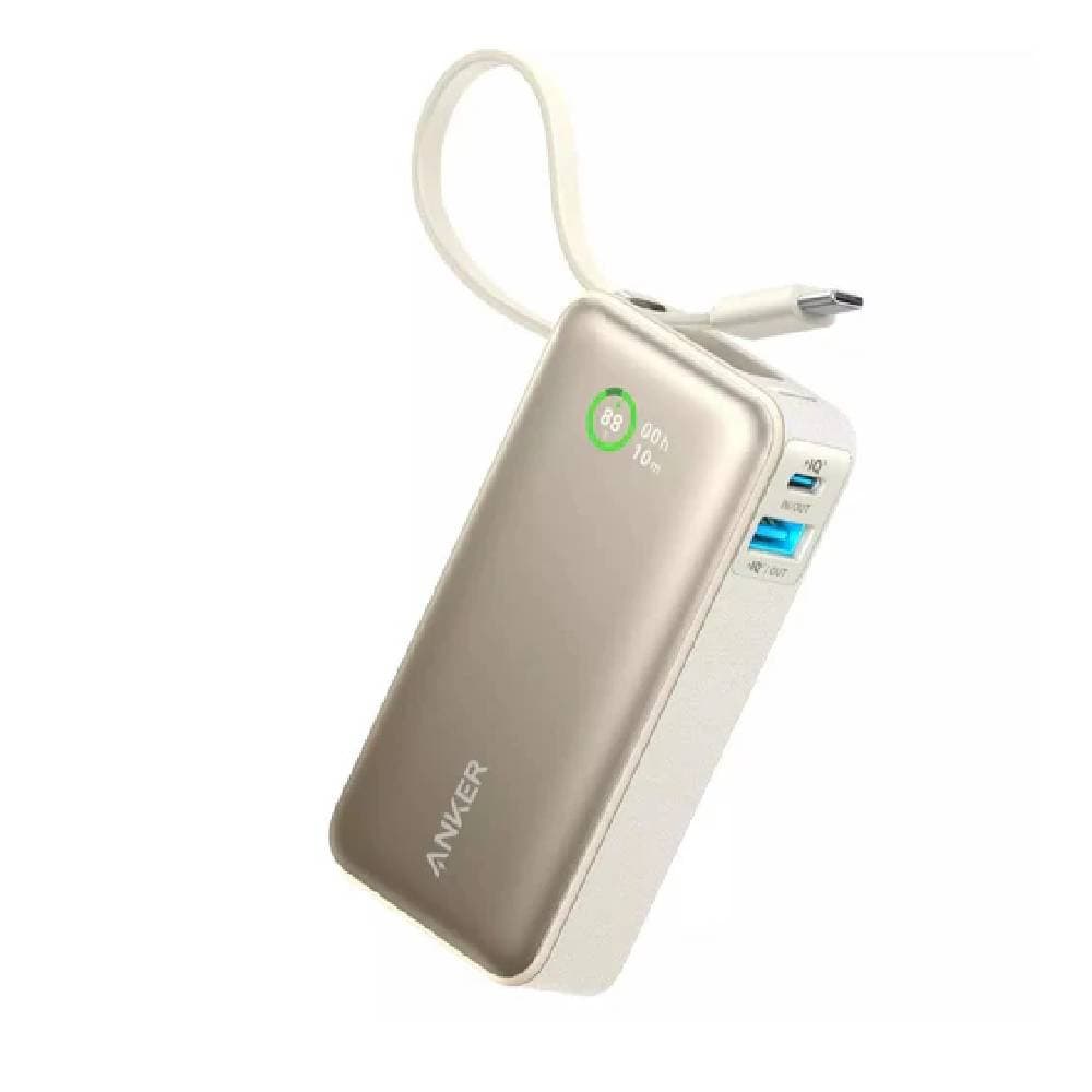 باور بانك أنكر نانو 10,000 مللي أمبير/ساعة، 30 وات مزود بكابل USB-C مدمج - بيج