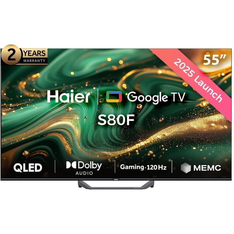 تلفزيون هاير، 55 بوصة، سمارت QLED، بدقة 4K UHD بريسيفر داخلي - H55S80F