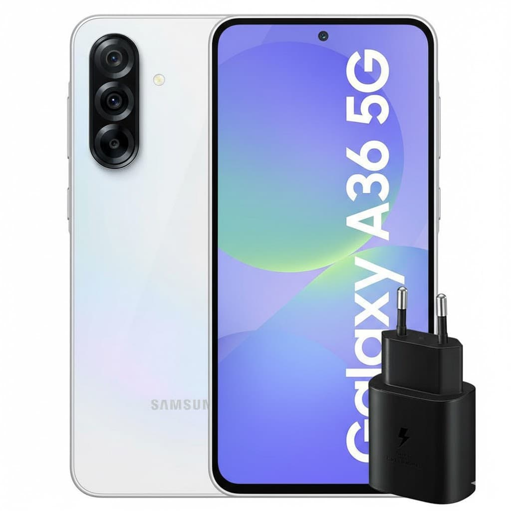 سامسونج جالكسي A36، سعه 256 جيجا، رام 8 جيجا، 5G، شريحتين، أبيض - ضمان سنة + سامسونج شاحن ، بقوة 25 وات مجانا